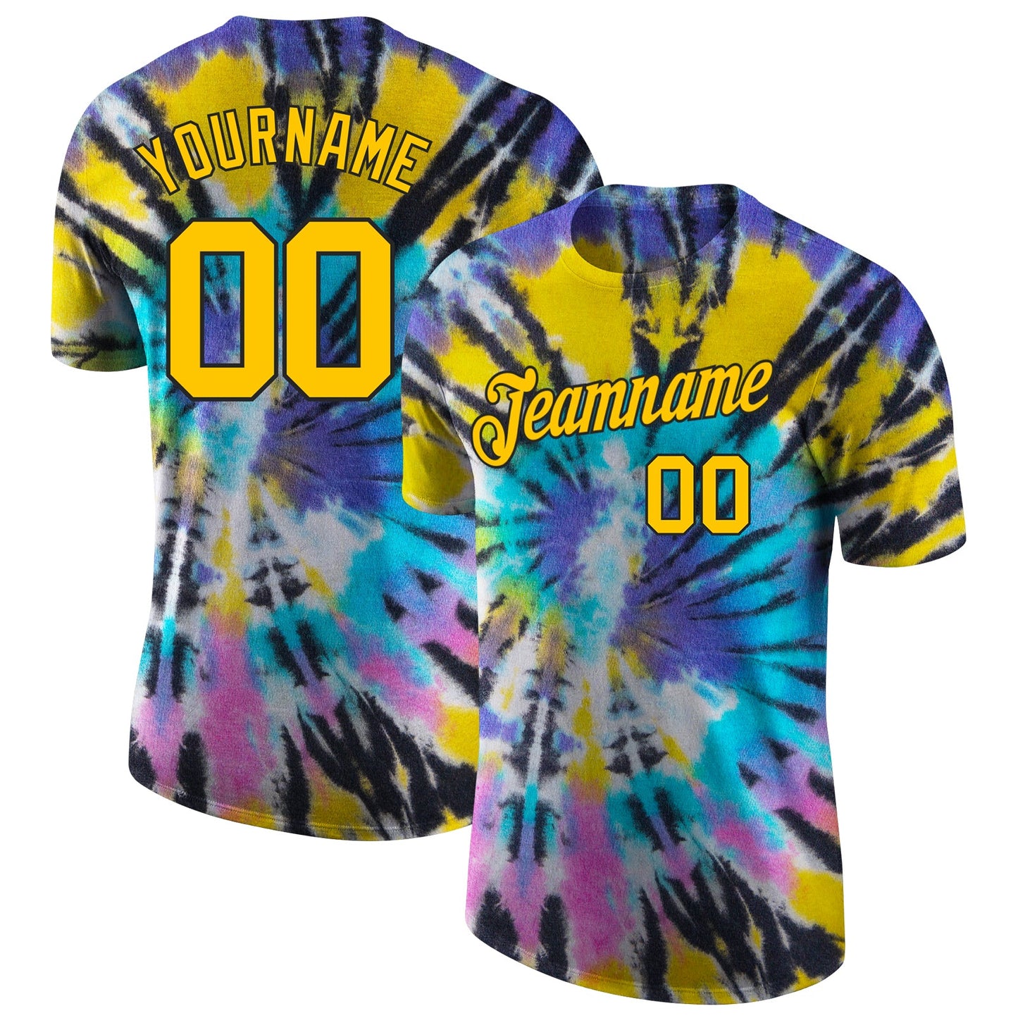 Custom Tie Dye Gold-Black 3D Performance T-Shirt - Main View