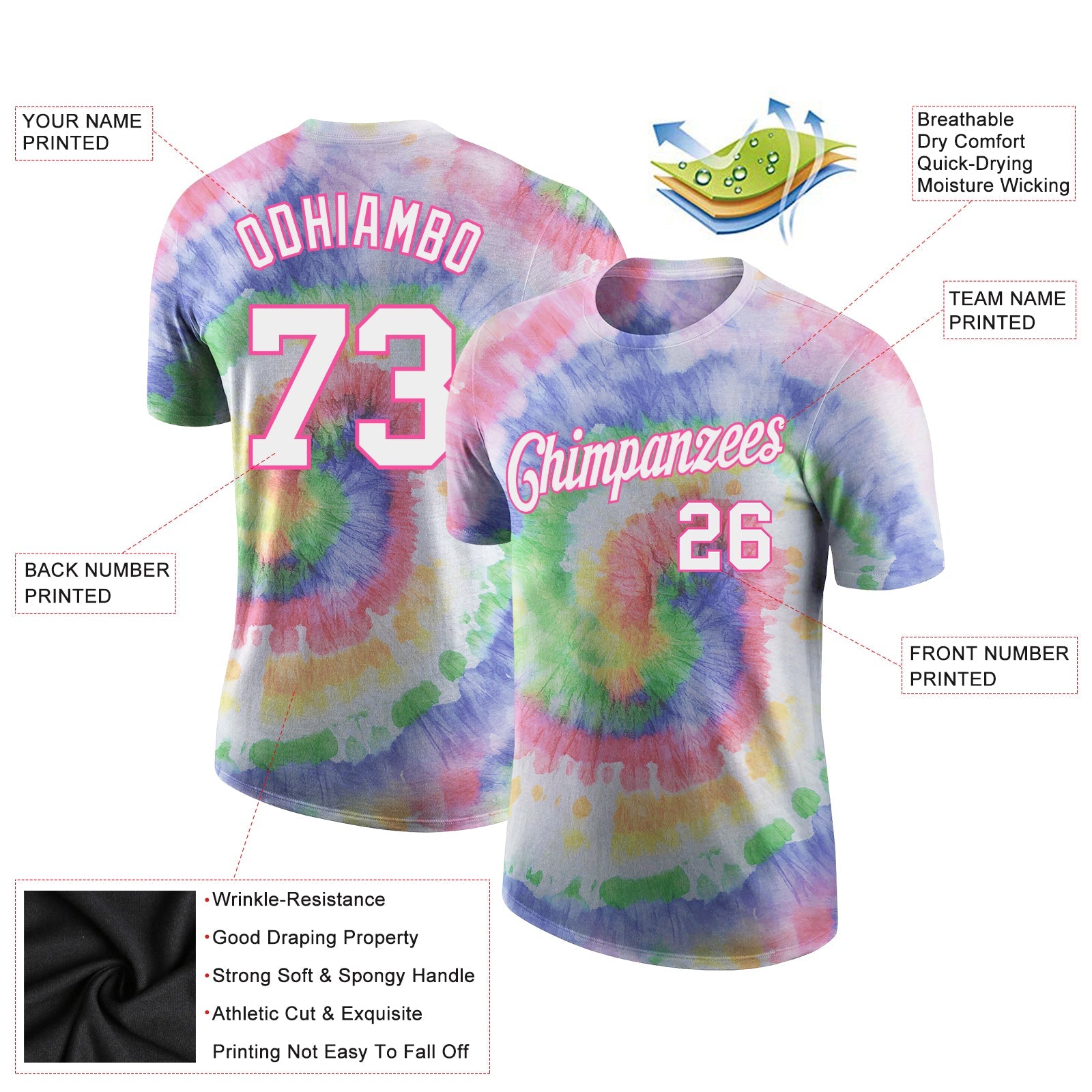 Custom Tie Dye White-Pink 3D Performance T-Shirt view 2