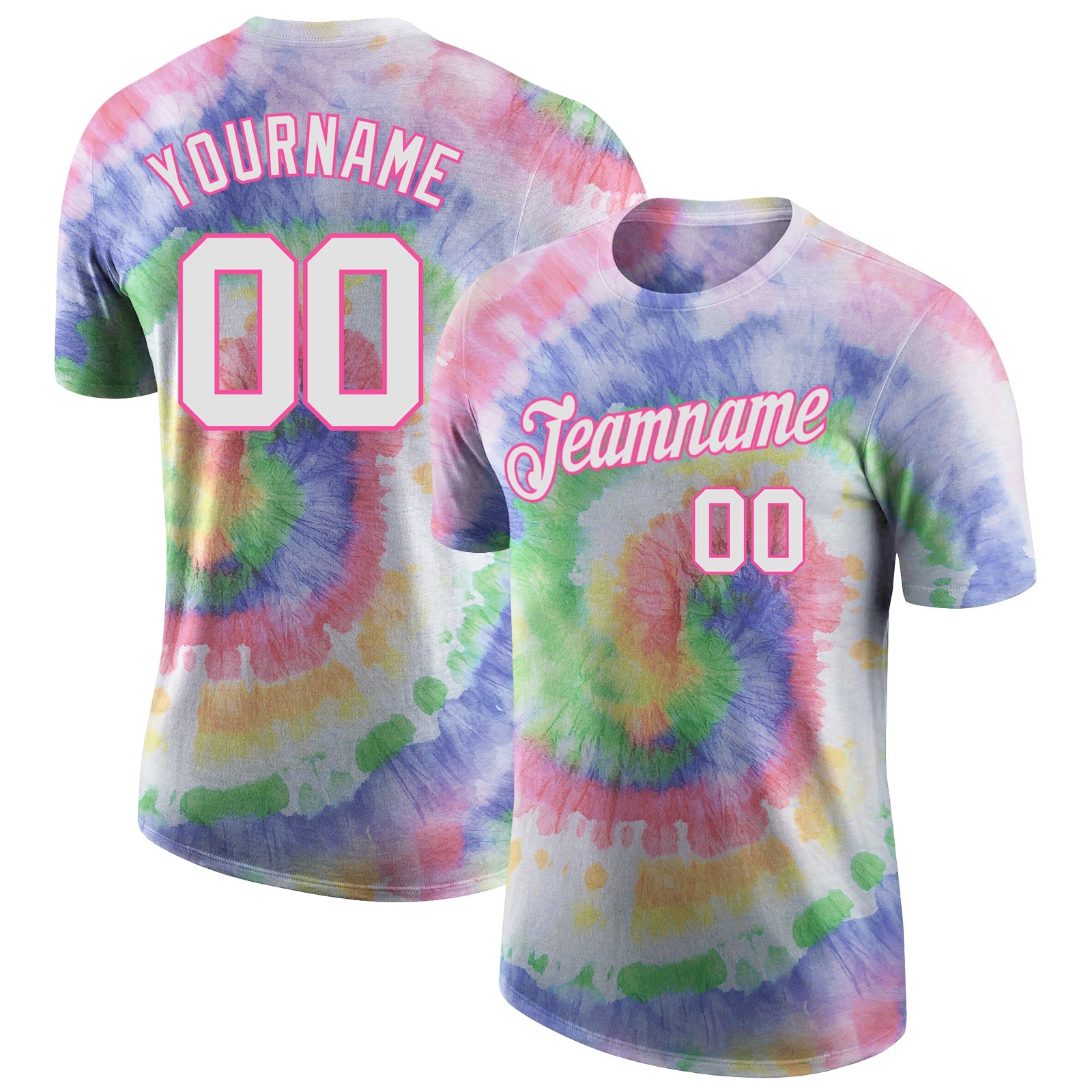 Custom Tie Dye White-Pink 3D Performance T-Shirt - Main View
