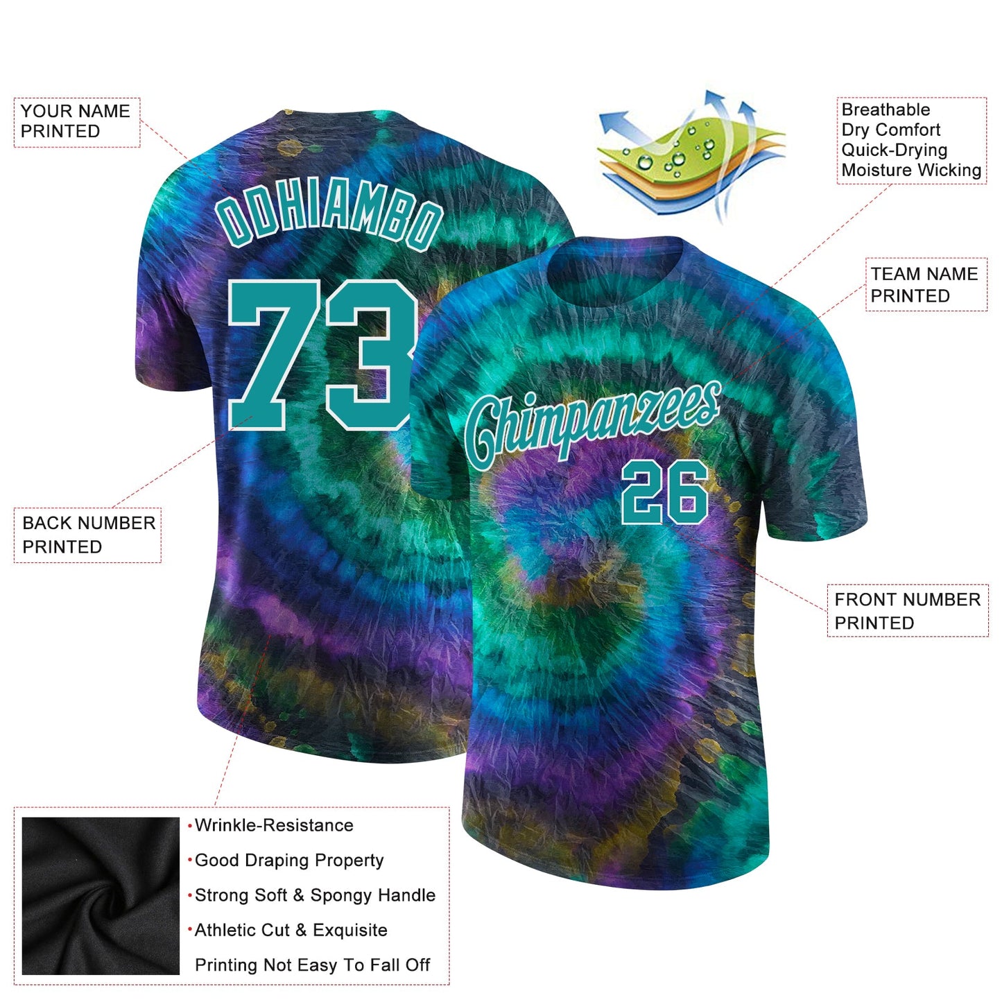 Custom Tie Dye Aqua-White 3D Performance T-Shirt view 2