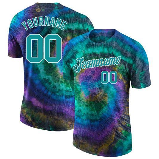 Custom Tie Dye Aqua-White 3D Performance T-Shirt - Main View