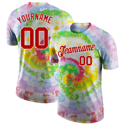 Custom Tie Dye Red-White 3D Performance T-Shirt - Main View