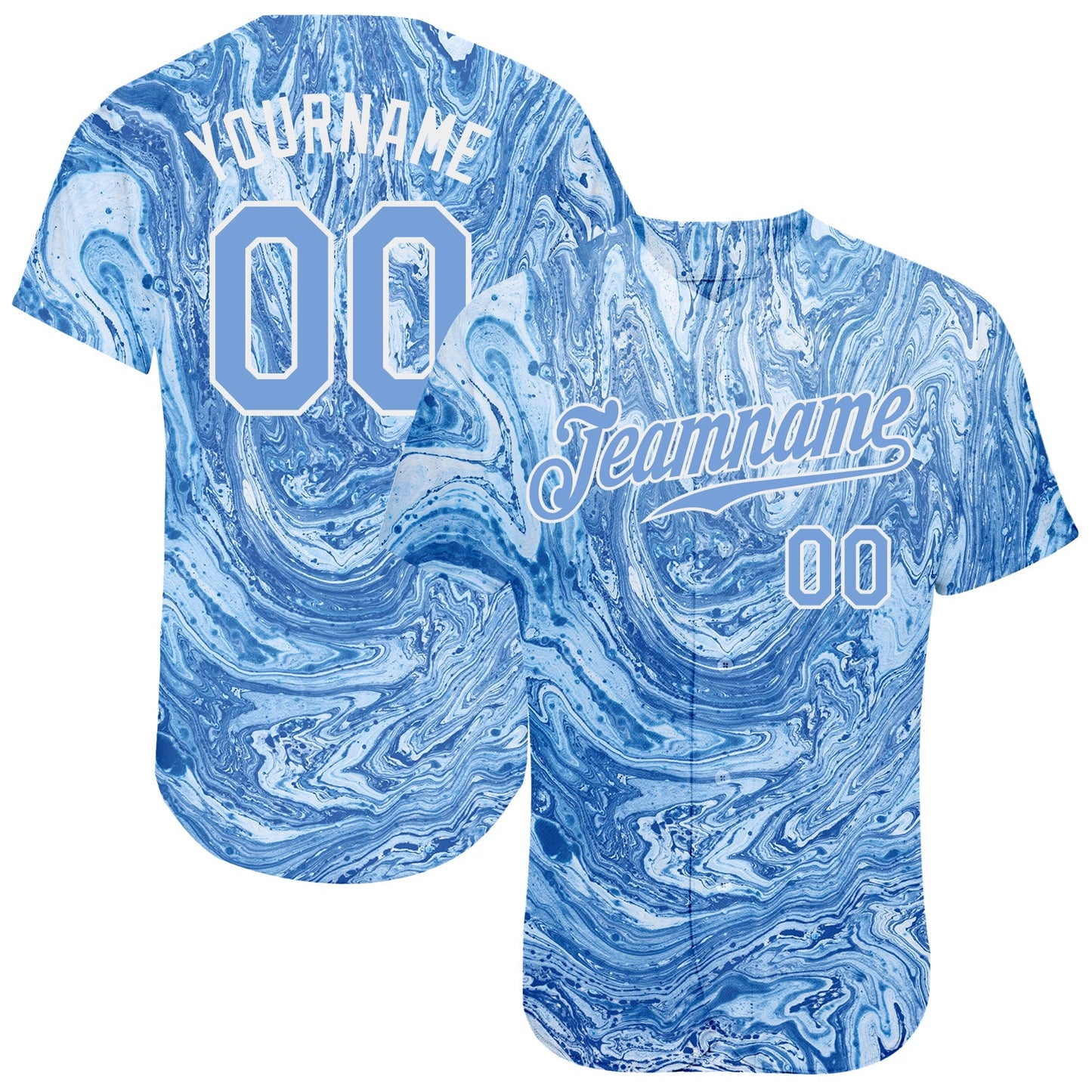 Custom Tie Dye Light Blue-White 3D Authentic Baseball Jersey - Main View