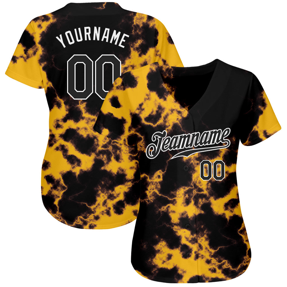 Custom Tie Dye Black-White 3D Authentic Baseball Jersey view 2