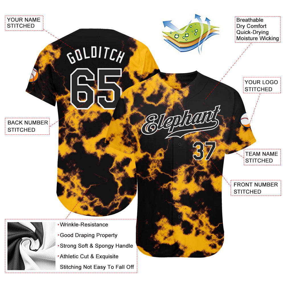 Custom Tie Dye Black-White 3D Authentic Baseball Jersey view 3