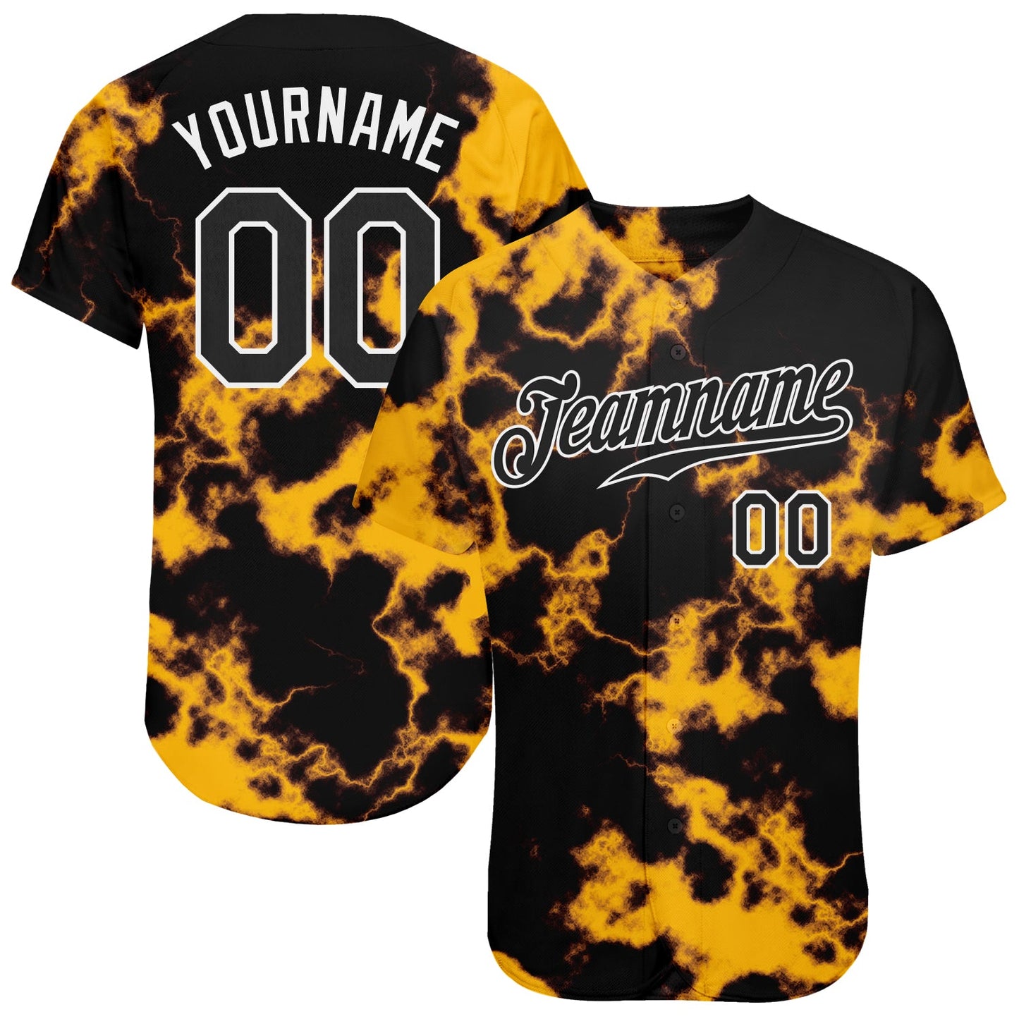Custom Tie Dye Black-White 3D Authentic Baseball Jersey - Main View