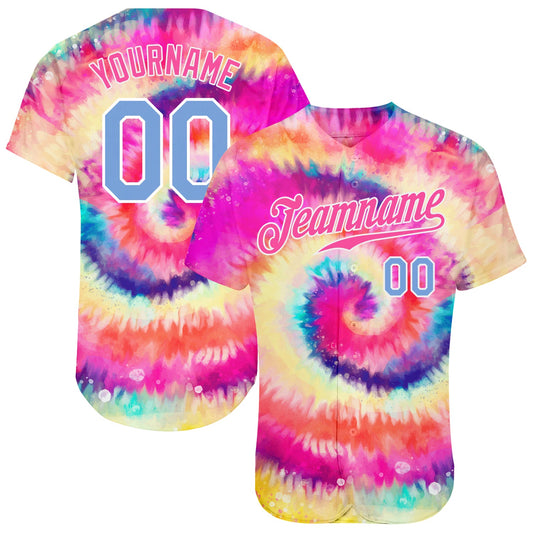 Custom Tie Dye Light Blue-White 3D Rainbow Authentic Baseball Jersey - Main View