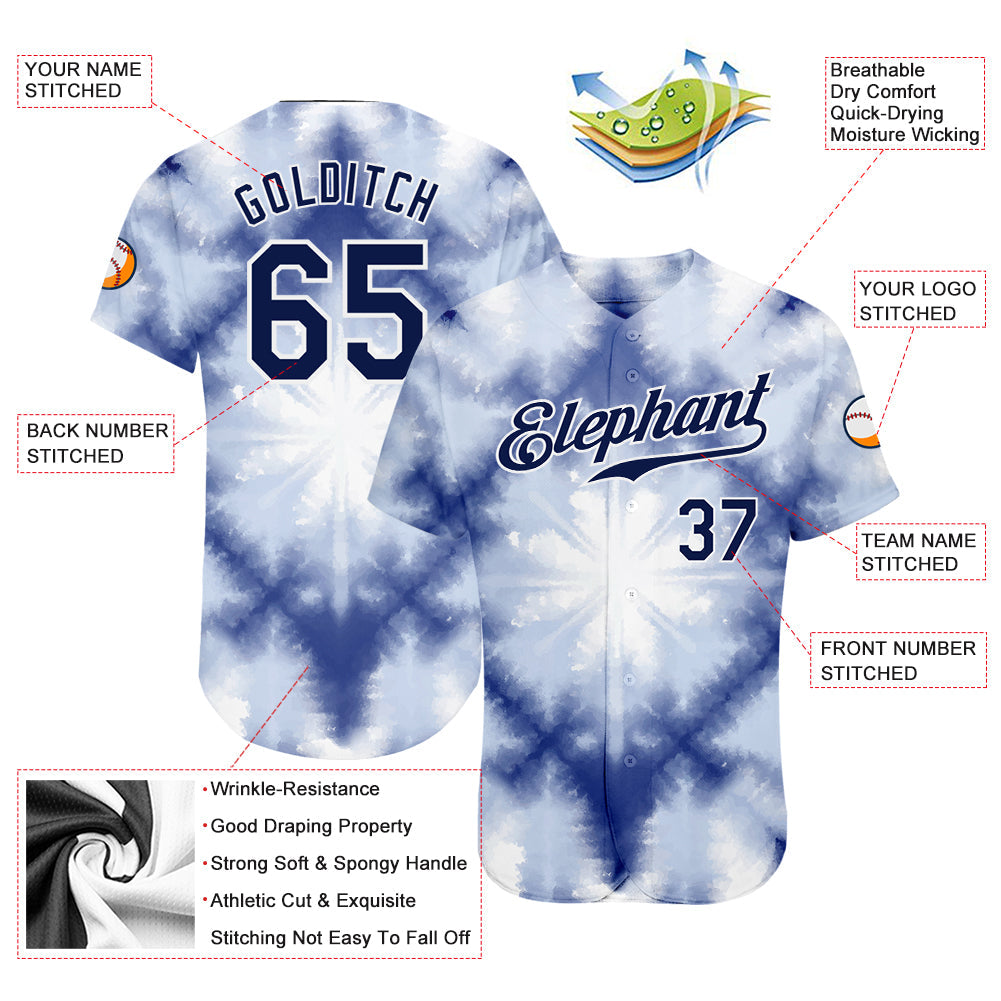 Custom Tie Dye Navy-White 3D Shibori Authentic Baseball Jersey view 3
