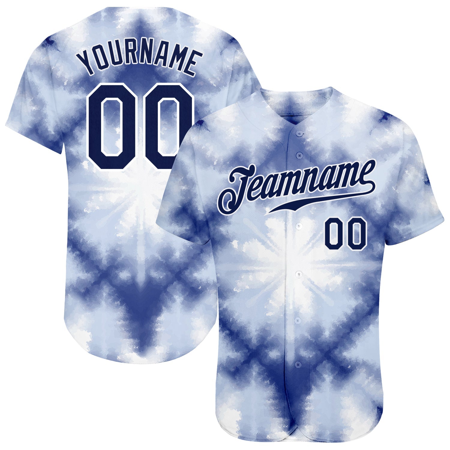 Custom Tie Dye Navy-White 3D Shibori Authentic Baseball Jersey - Main View