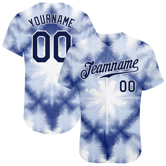 Custom Tie Dye Navy-White 3D Shibori Authentic Baseball Jersey - Main View