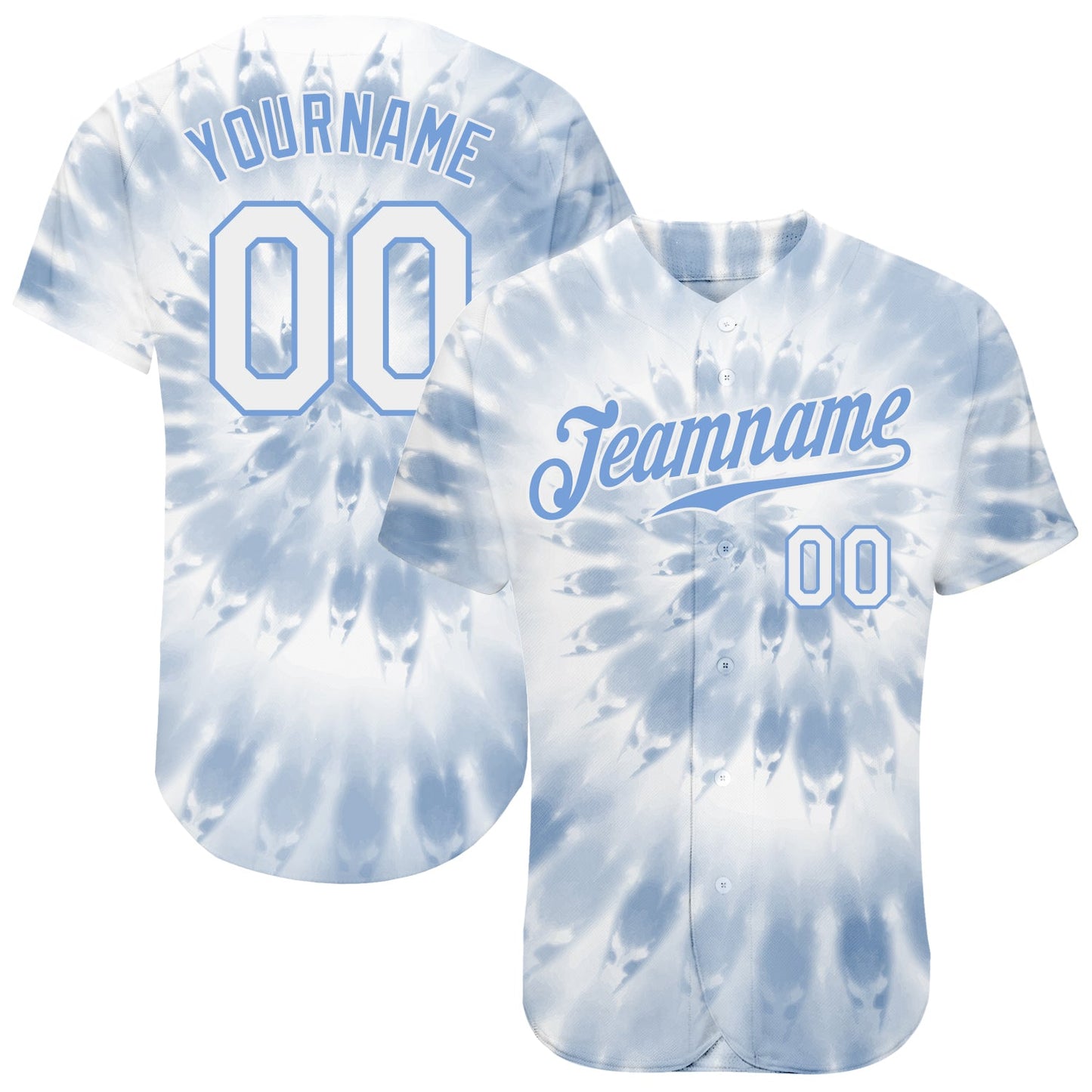 Custom Tie Dye White-Light Blue 3D Watercolor Authentic Baseball Jersey - Main View