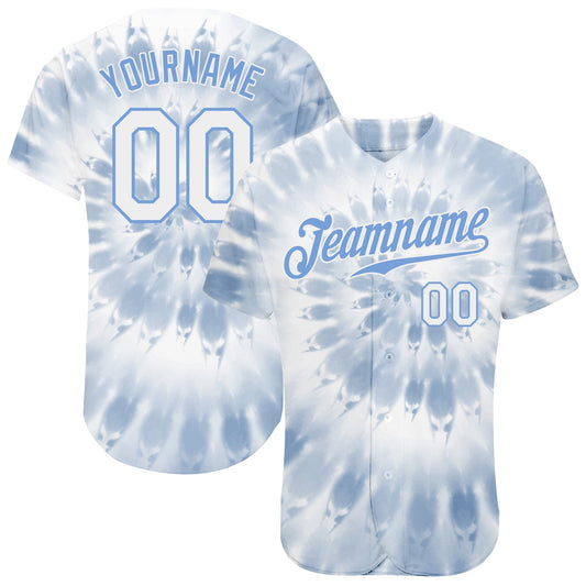 Custom Tie Dye White-Light Blue 3D Watercolor Authentic Baseball Jersey - Main View