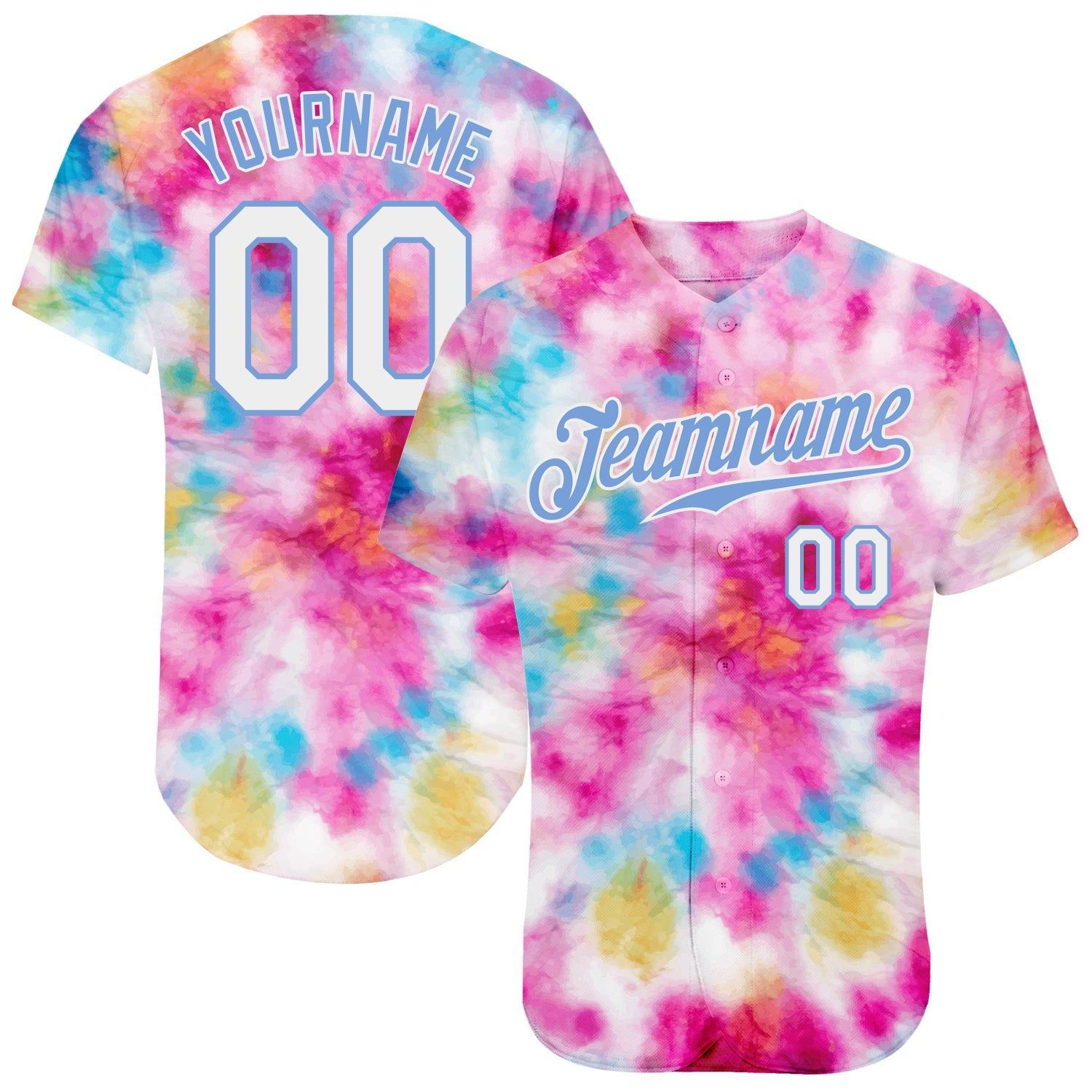 Custom Tie Dye White-Light Blue 3D Colorful Watercolor Authentic Baseball Jersey - Main View