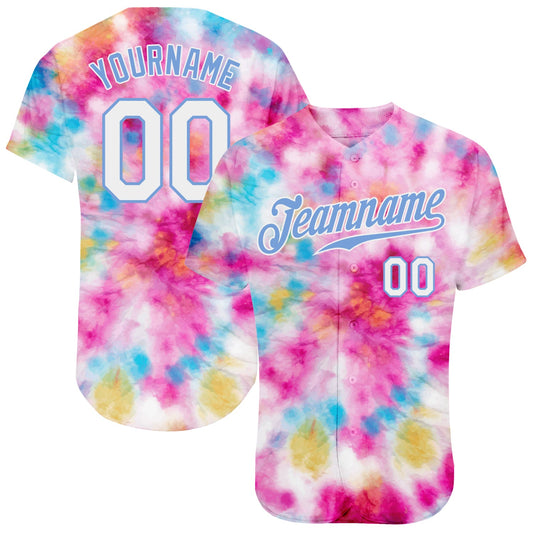 Custom Tie Dye White-Light Blue 3D Colorful Watercolor Authentic Baseball Jersey - Main View