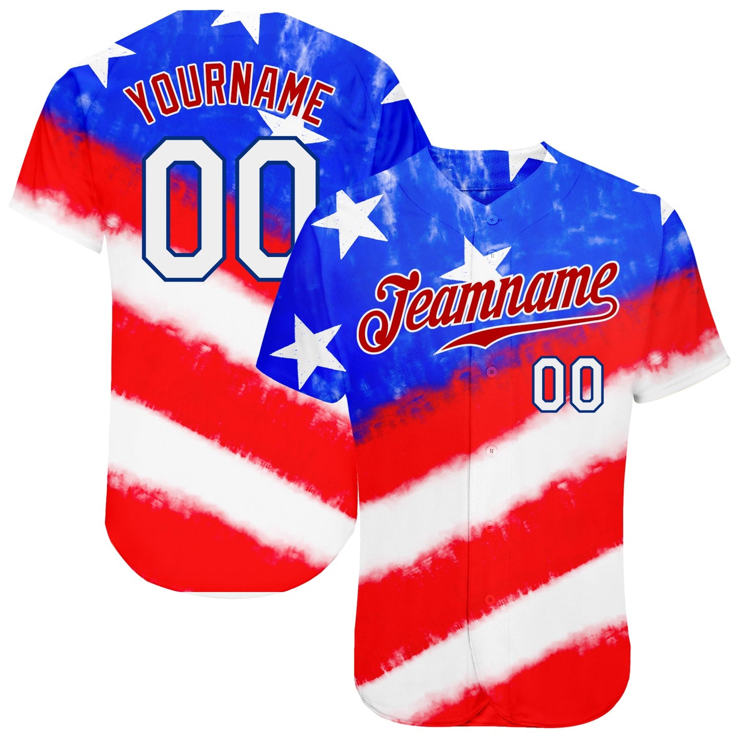 Custom Tie Dye White-Royal 3D American Flag Authentic Baseball Jersey - Main View