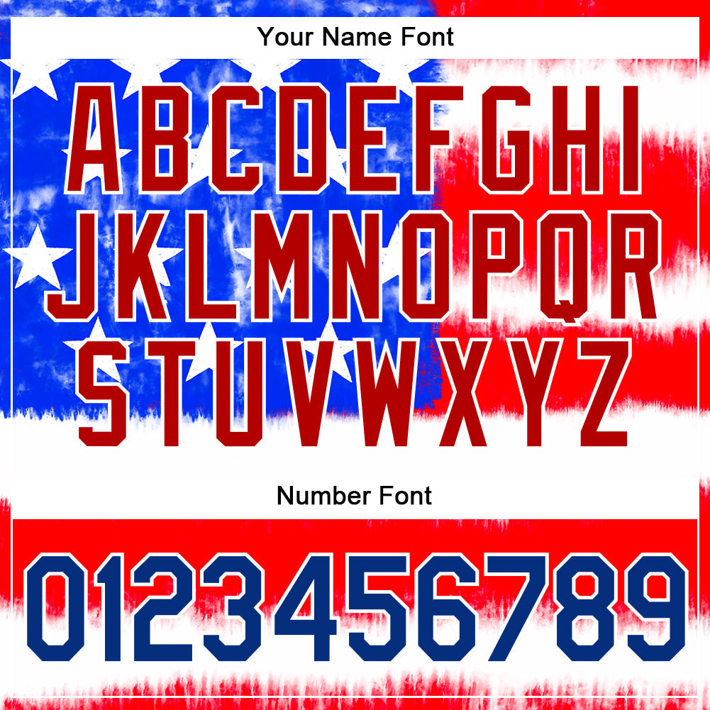 Custom Tie Dye Royal-Red 3D American Flag Authentic Baseball Jersey view 5