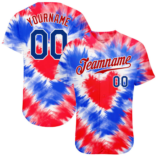 Custom Tie Dye Royal-Red 3D American Flag Authentic Baseball Jersey - Main View