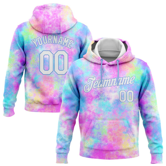 Custom Stitched Tie Dye White-Light Blue 3D Watercolor Gradient Sports Pullover Sweatshirt Hoodie - Main View