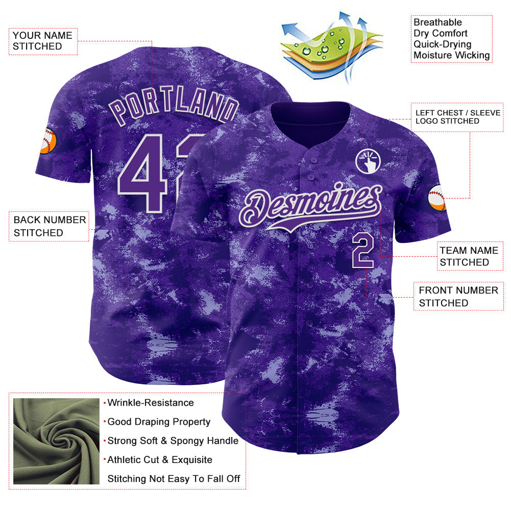 Custom Tie Dye Purple-White Authentic Baseball Jersey view 3