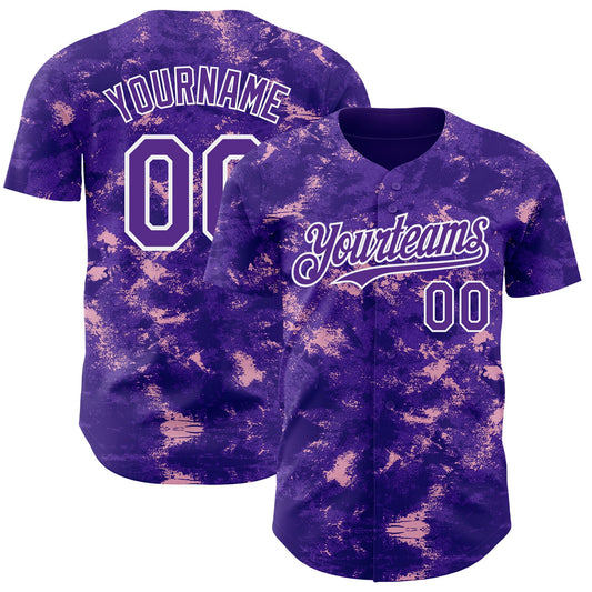 Custom Tie Dye Purple-White Authentic Baseball Jersey - Main View