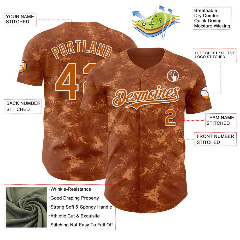 Custom Tie Dye Texas Orange-White Authentic Baseball Jersey view 3