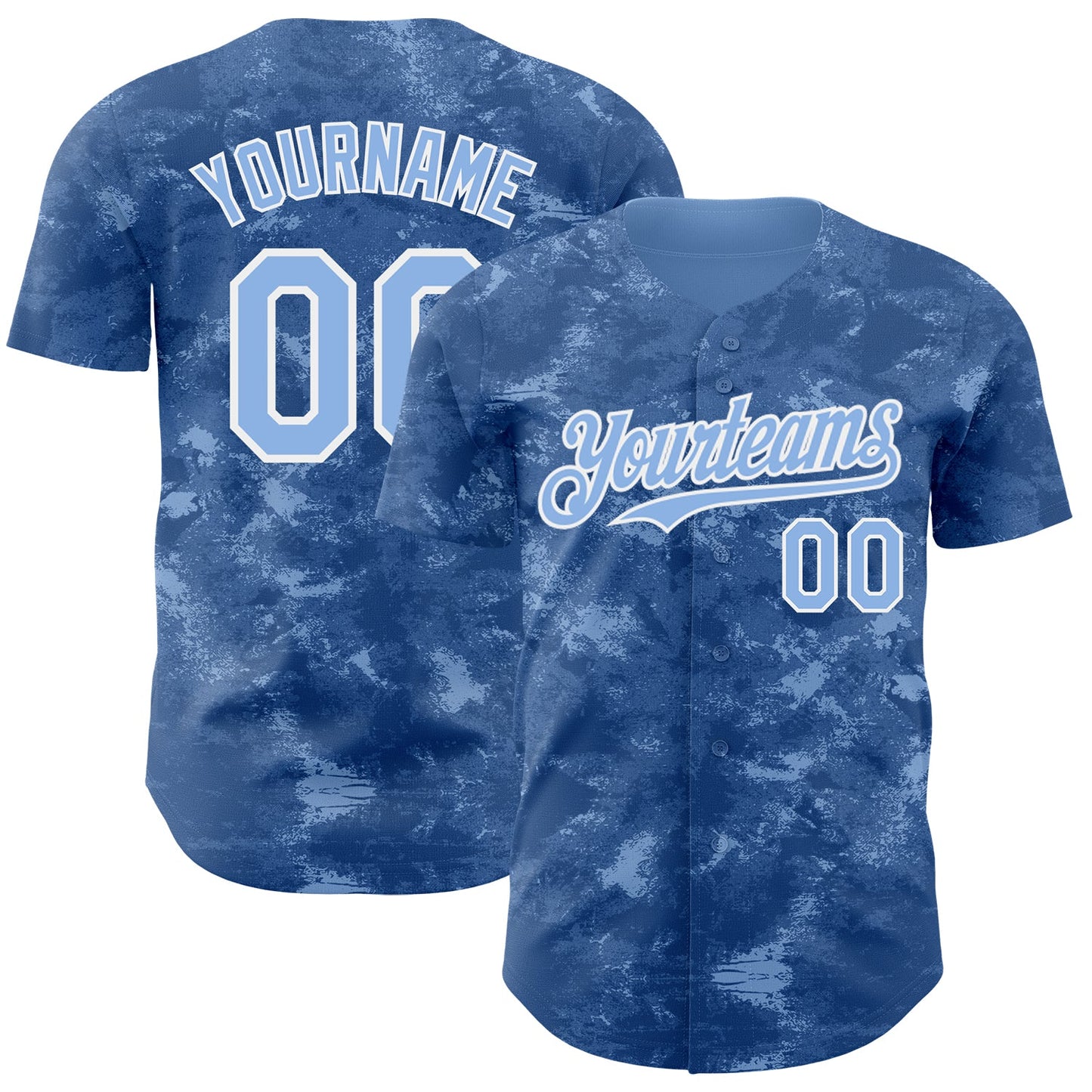 Custom Tie Dye Light Blue-White Authentic Baseball Jersey - Main View