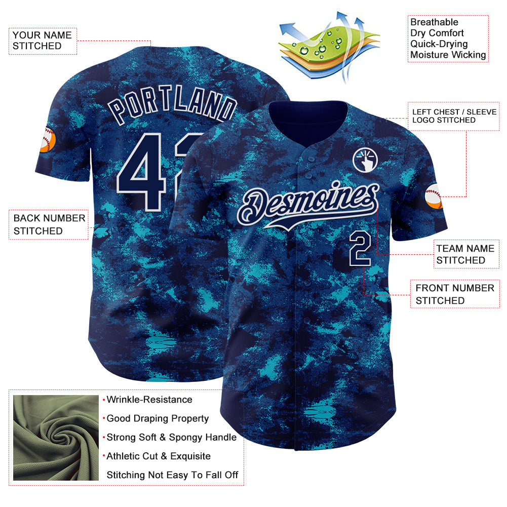 Custom Tie Dye Navy-White Authentic Baseball Jersey view 3