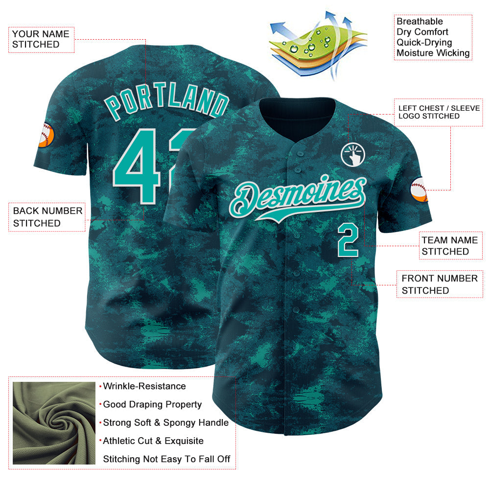 Custom Tie Dye Aqua-White Authentic Baseball Jersey view 3