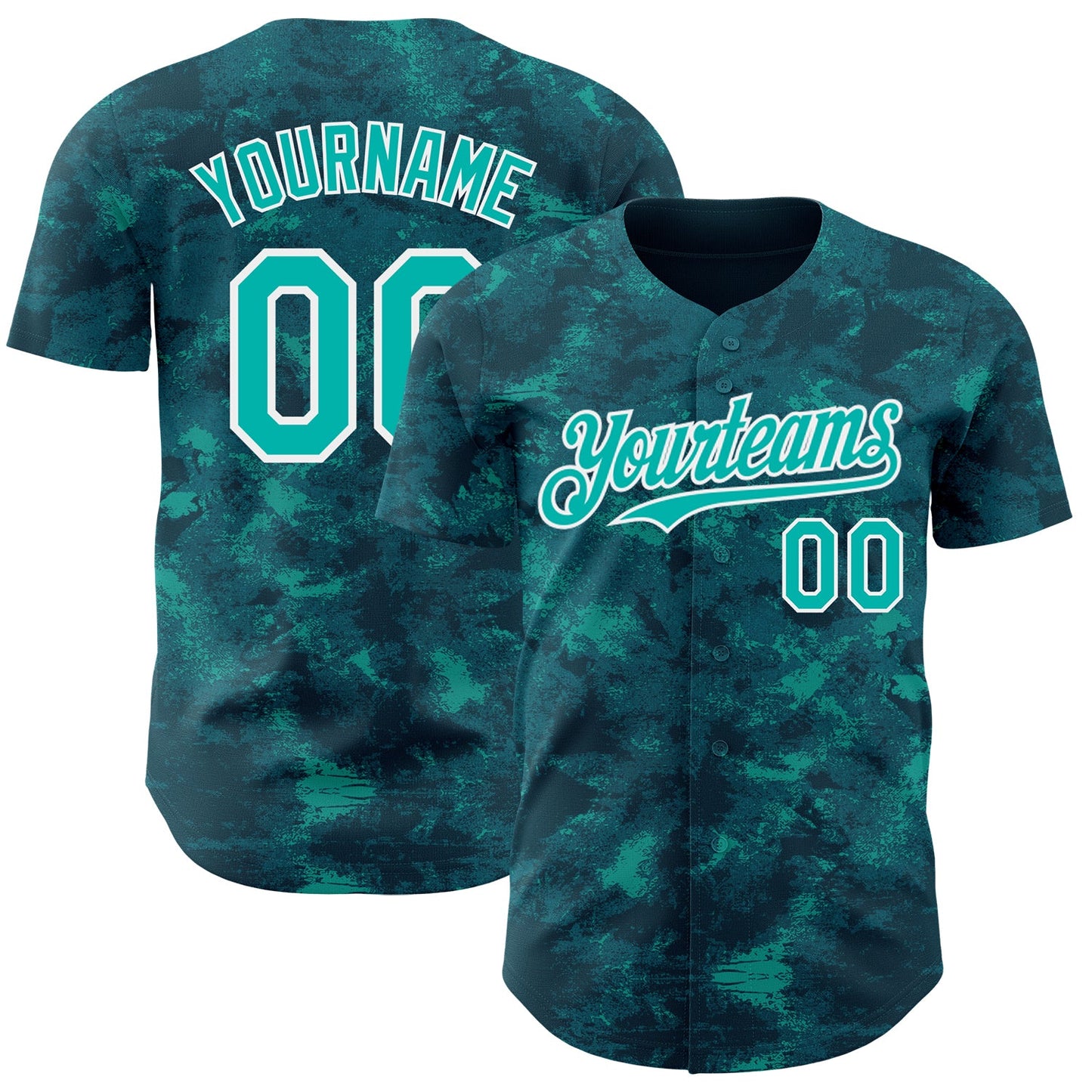Custom Tie Dye Aqua-White Authentic Baseball Jersey - Main View