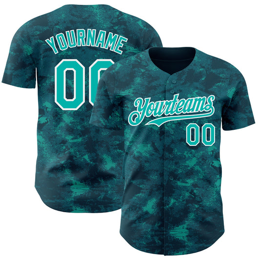 Custom Tie Dye Aqua-White Authentic Baseball Jersey - Main View