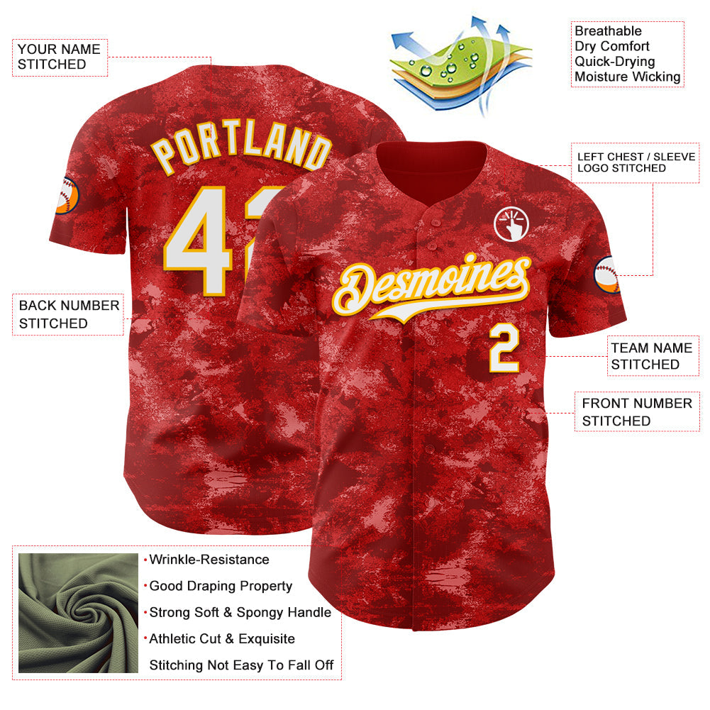 Custom Tie Dye White-Gold Authentic Baseball Jersey view 3