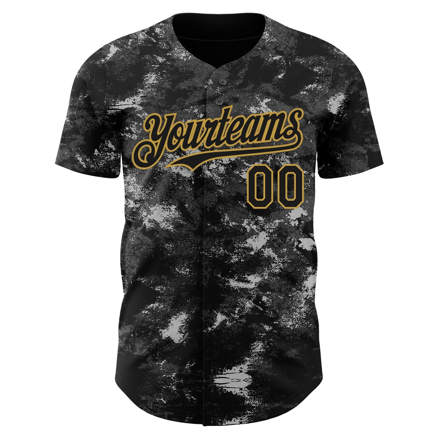 Custom Tie Dye Black-Old Gold Authentic Baseball Jersey view 2