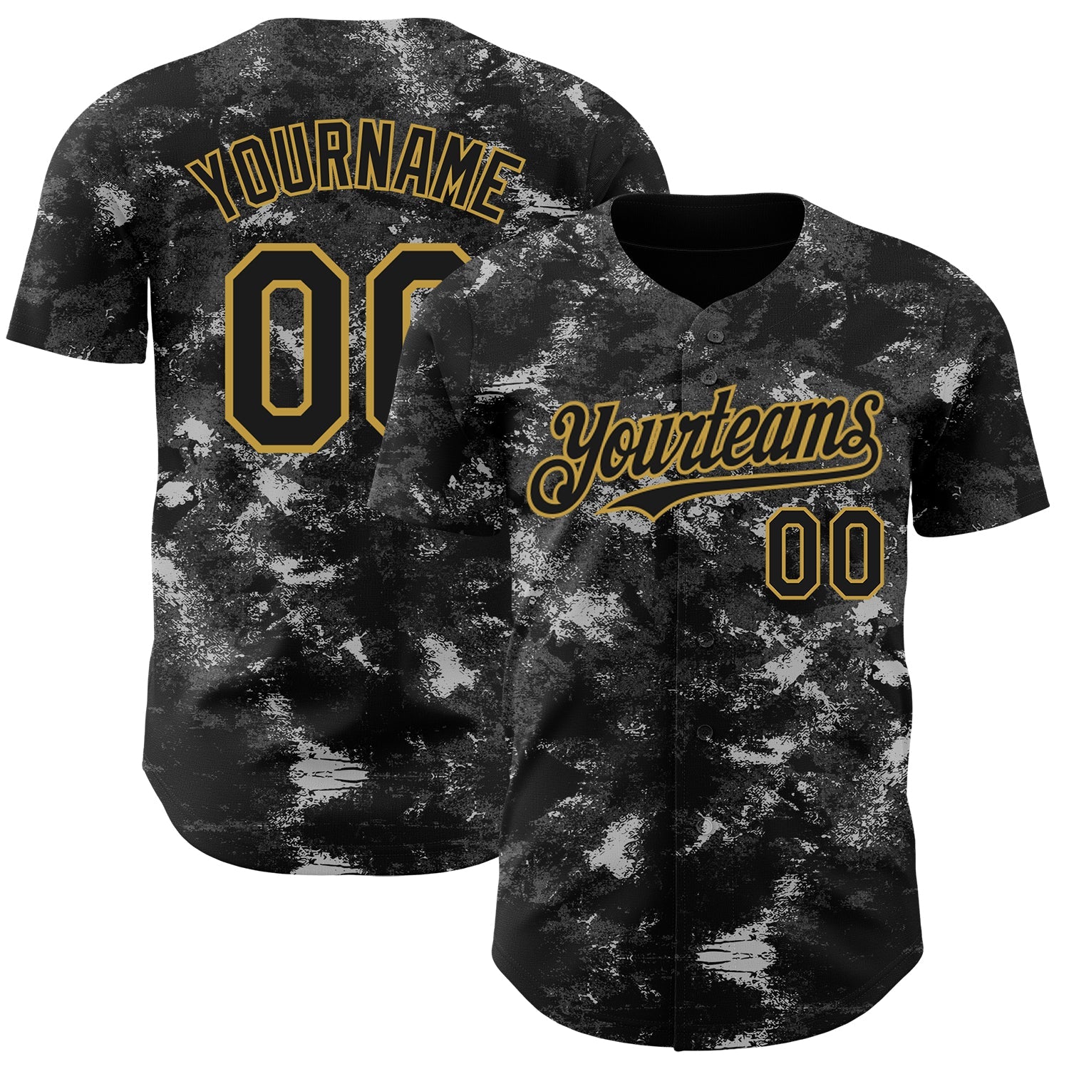 Custom Tie Dye Black-Old Gold Authentic Baseball Jersey - Main View