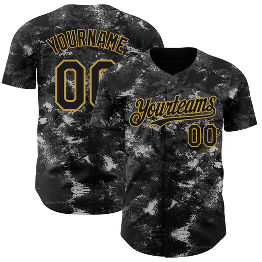 Custom Tie Dye Black-Old Gold Authentic Baseball Jersey - Main View