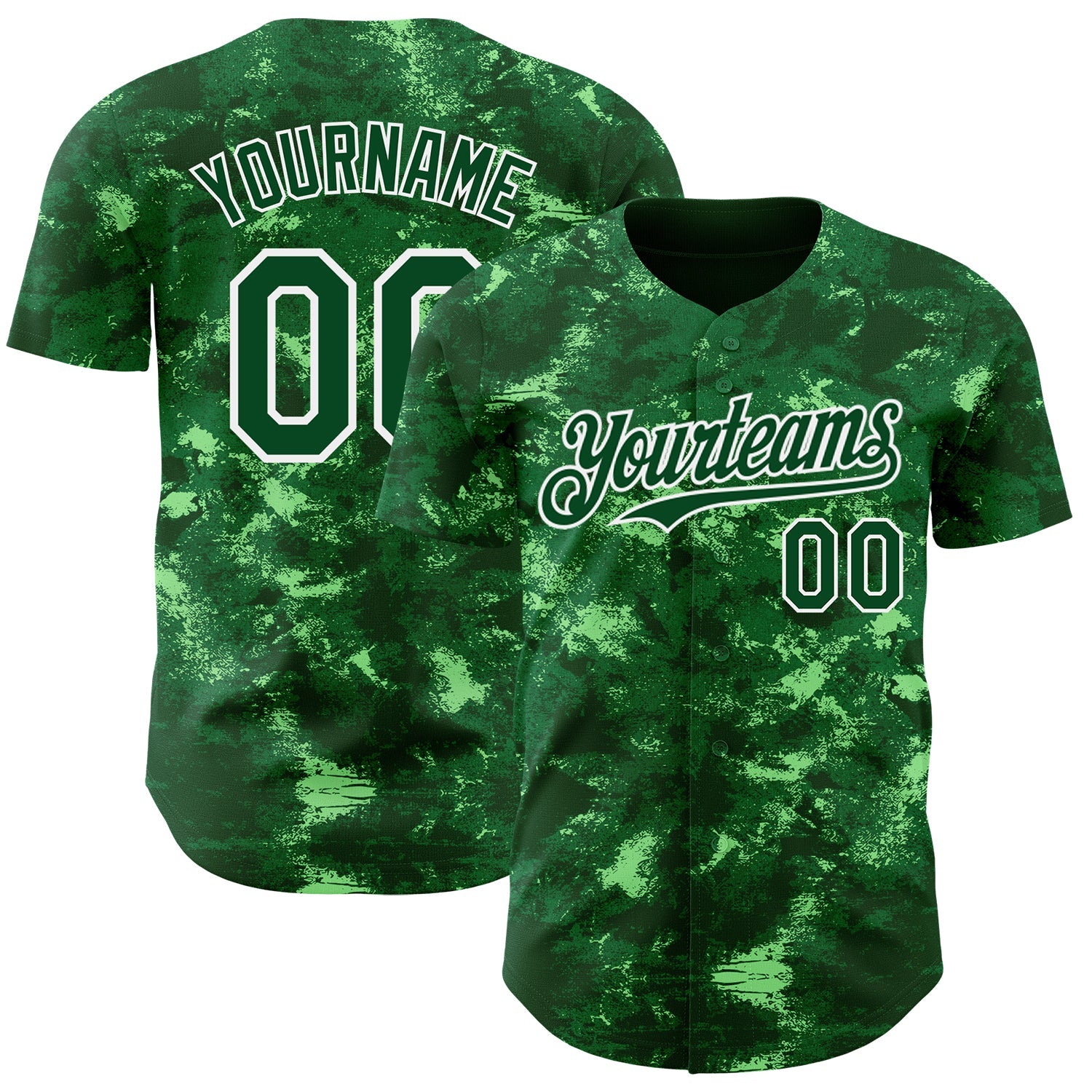 Custom Tie Dye Green-White Authentic Baseball Jersey - Main View