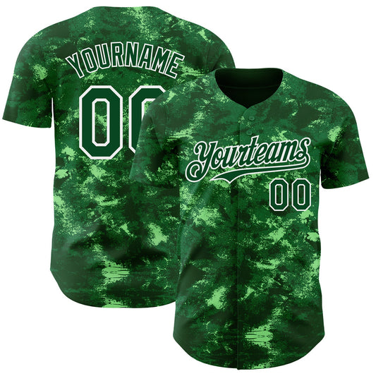 Custom Tie Dye Green-White Authentic Baseball Jersey - Main View