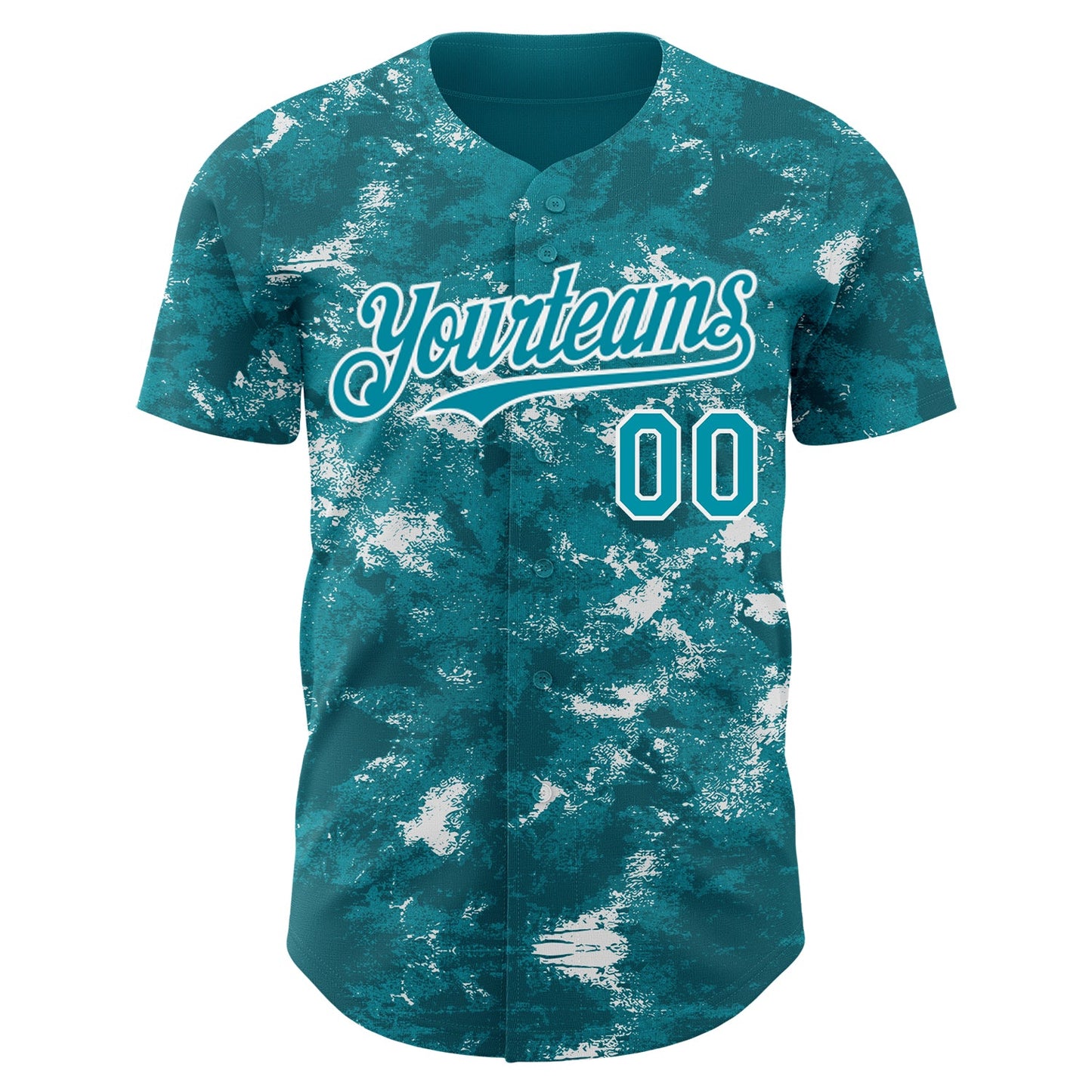 Custom Tie Dye Teal-White Authentic Baseball Jersey view 2