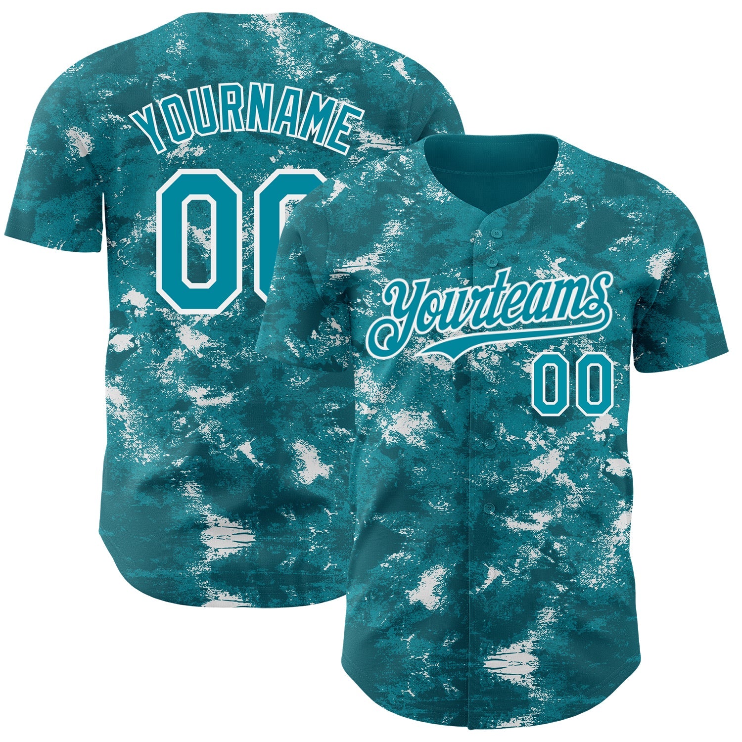 Custom Tie Dye Teal-White Authentic Baseball Jersey - Main View