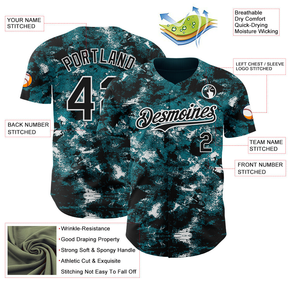 Custom Tie Dye Black-White Authentic Baseball Jersey view 3