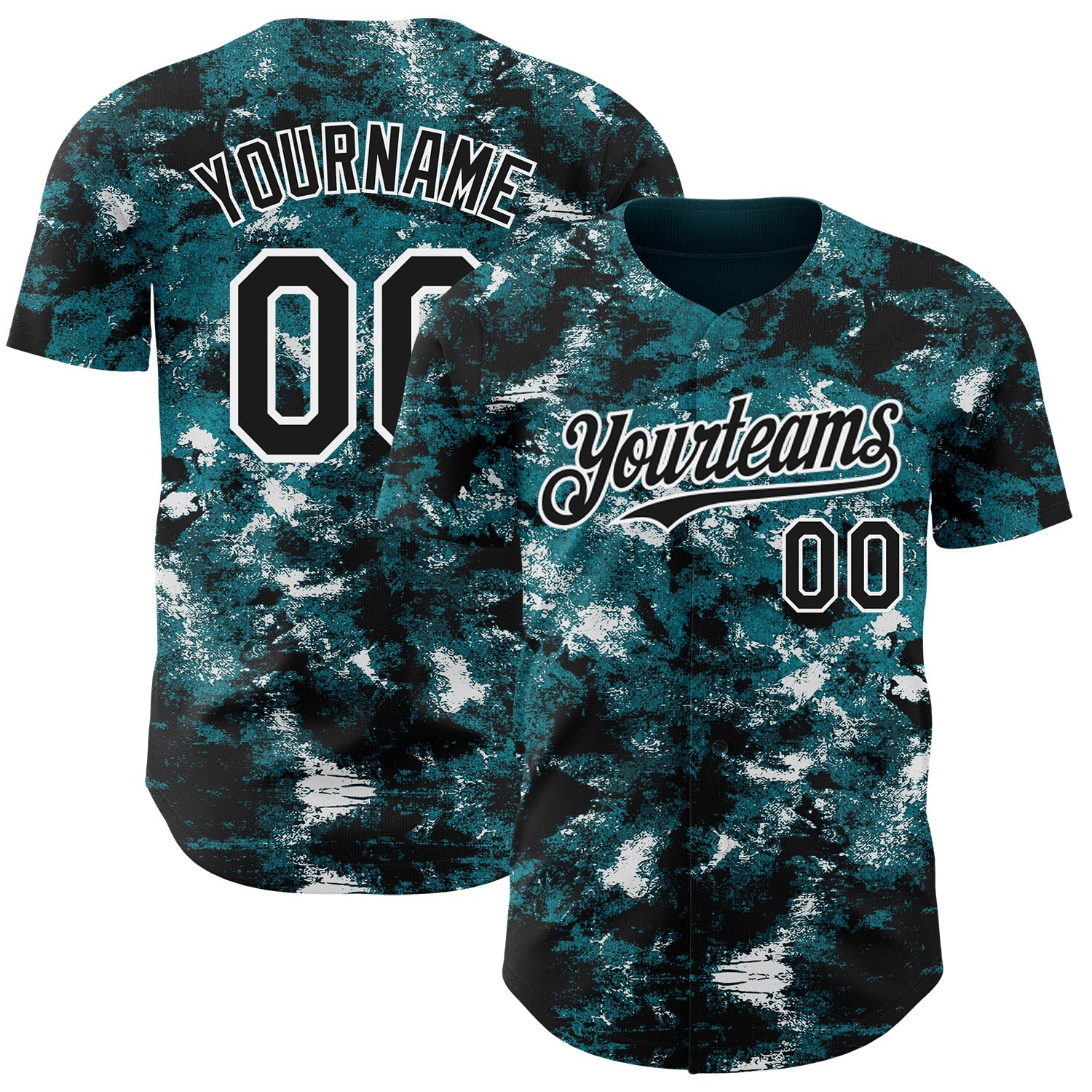 Custom Tie Dye Black-White Authentic Baseball Jersey - Main View