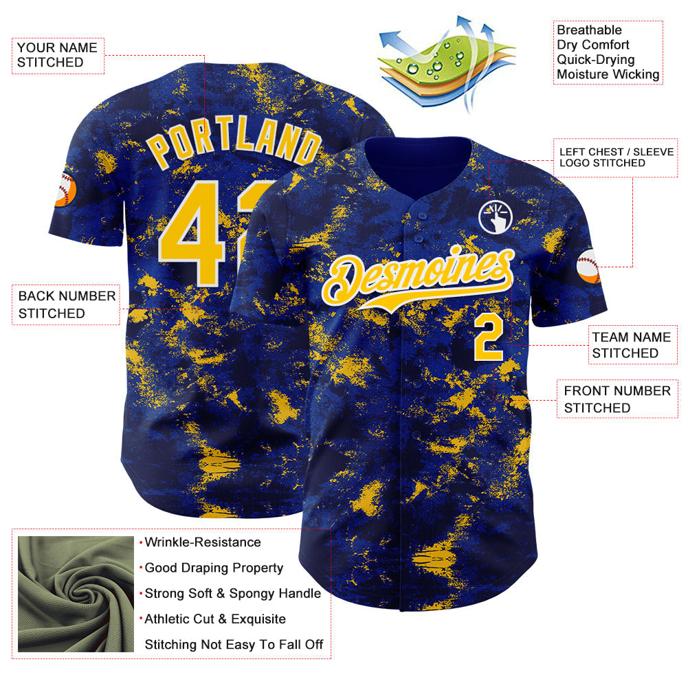 Custom Tie Dye Yellow-White Authentic Baseball Jersey view 3
