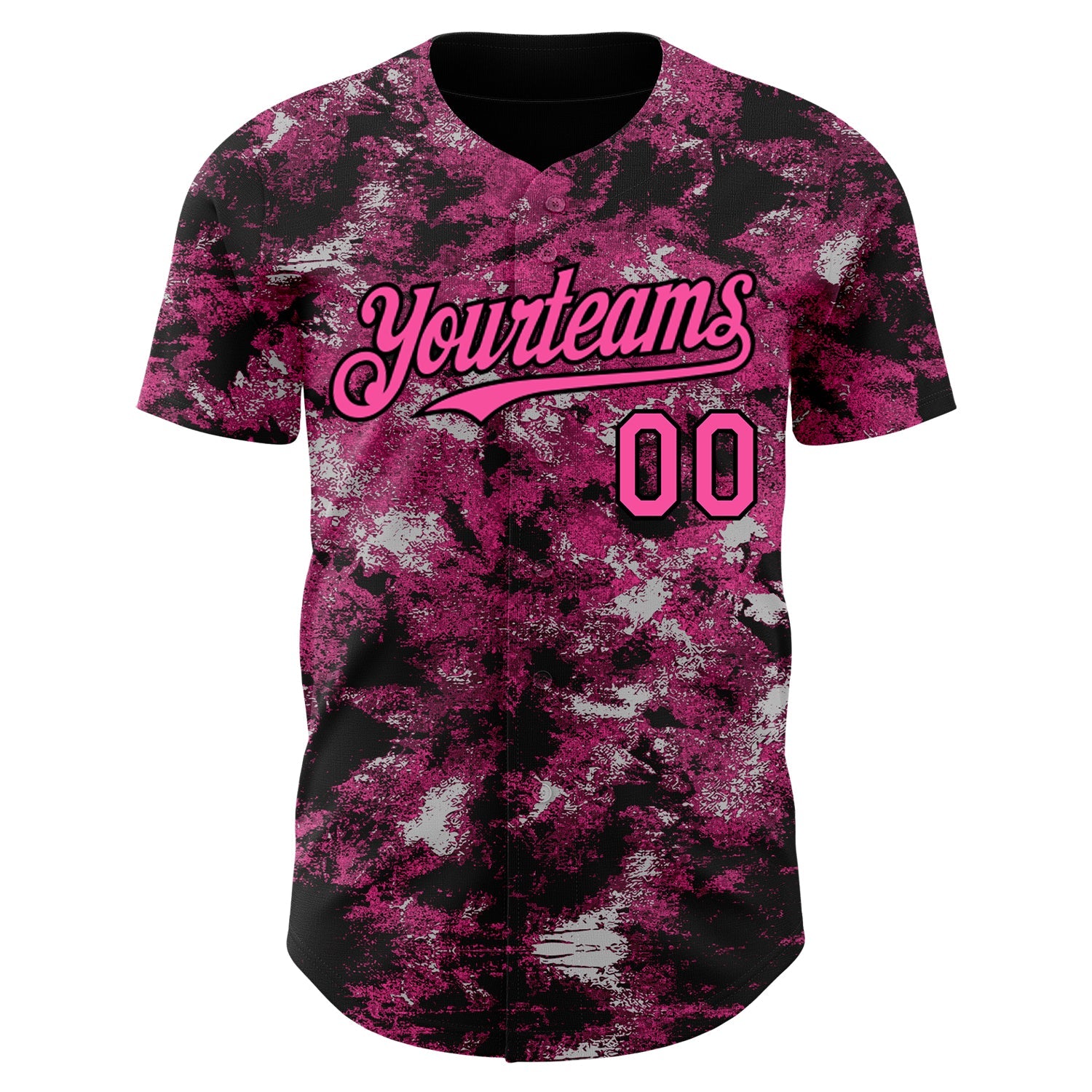 Custom Tie Dye Pink-Black Authentic Baseball Jersey view 2