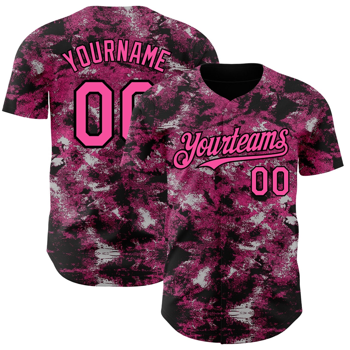 Custom Tie Dye Pink-Black Authentic Baseball Jersey - Main View