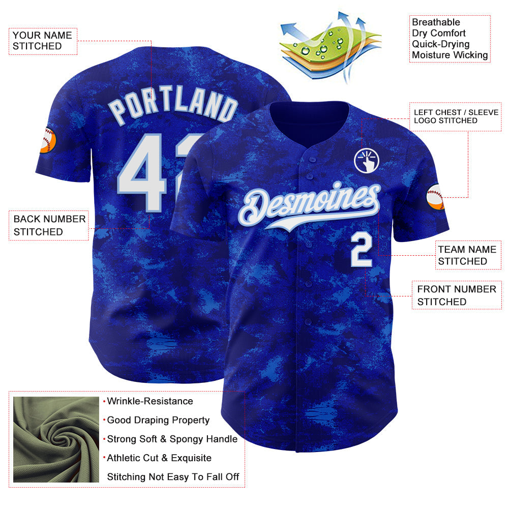 Custom Tie Dye White-Light Blue Authentic Baseball Jersey view 3