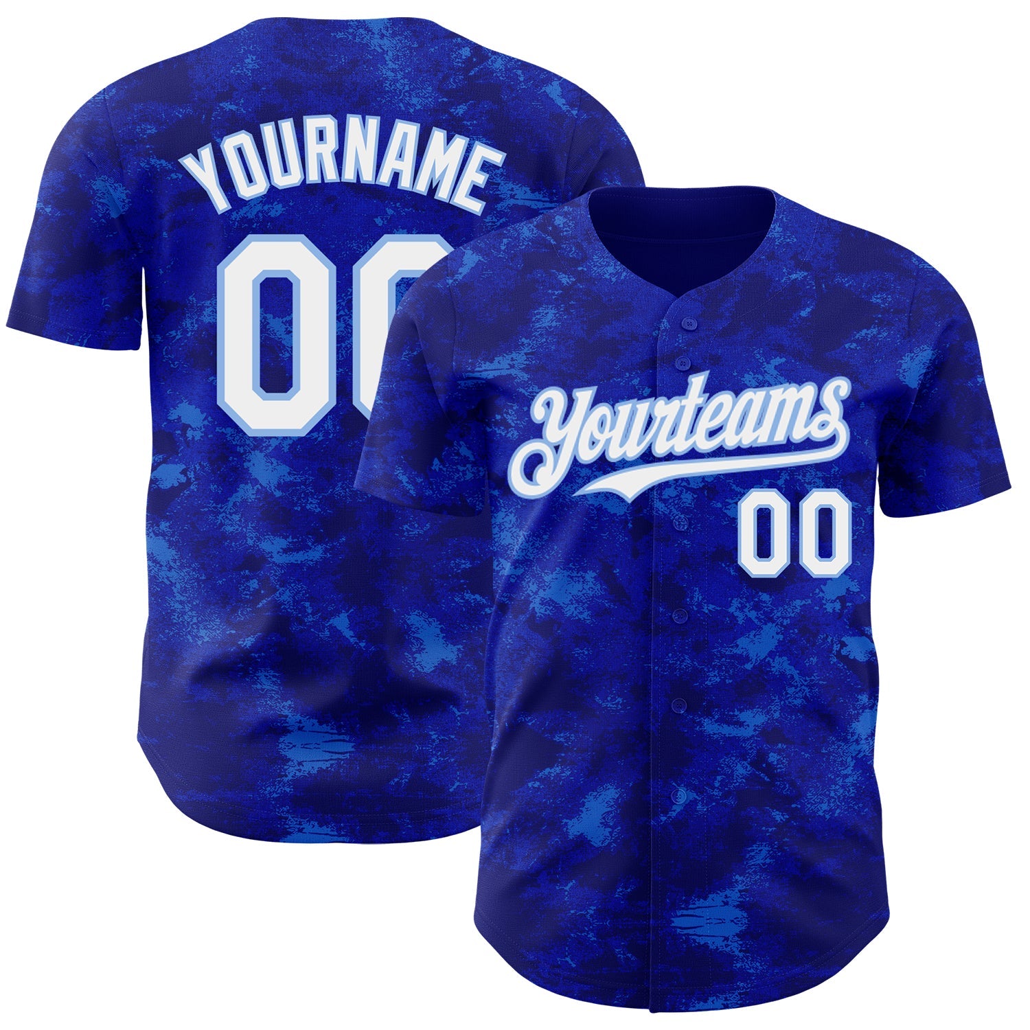 Custom Tie Dye White-Light Blue Authentic Baseball Jersey - Main View