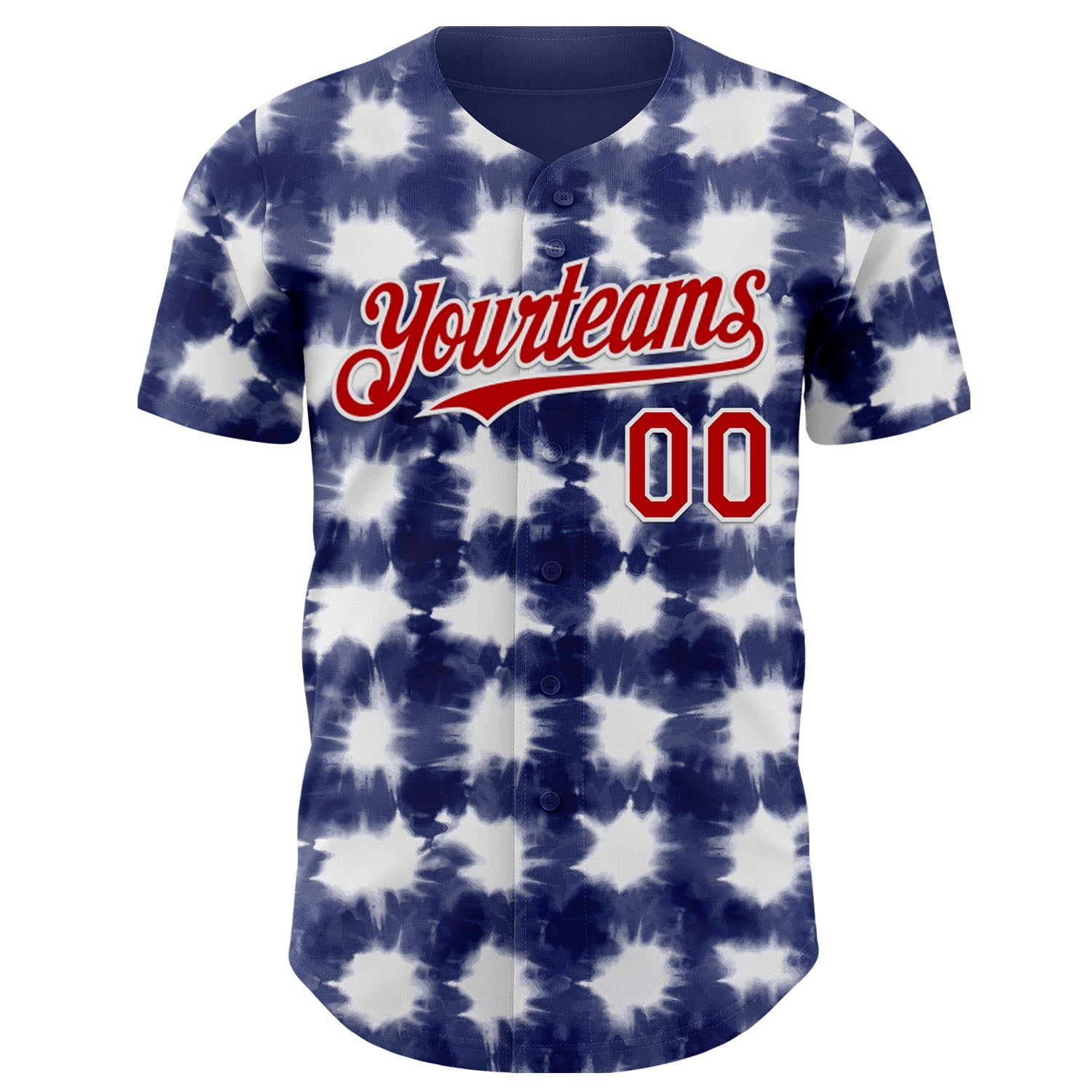 Custom Tie Dye Red-White Shibori Pattern Authentic Baseball Jersey view 2