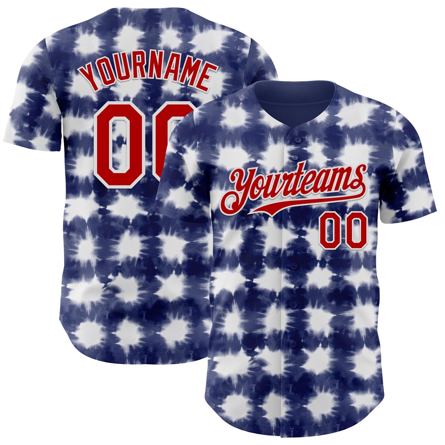 Custom Tie Dye Red-White Shibori Pattern Authentic Baseball Jersey - Main View