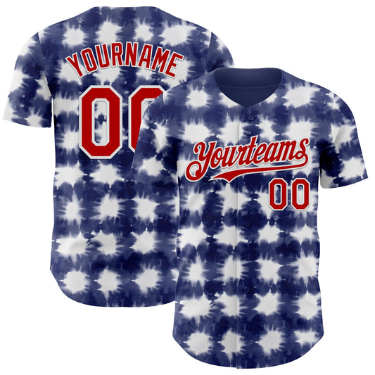 Custom Tie Dye Red-White Shibori Pattern Authentic Baseball Jersey - Main View