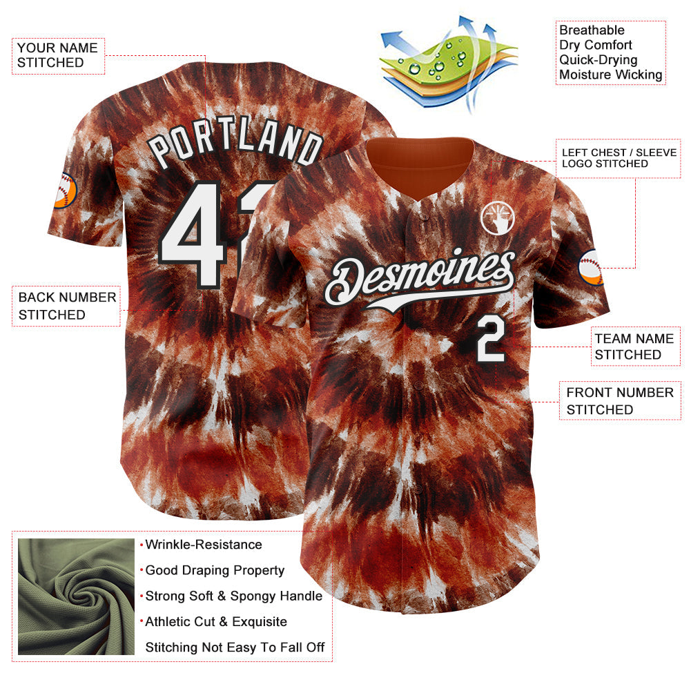 Custom Tie Dye White-Black Shibori Pattern Authentic Baseball Jersey view 3