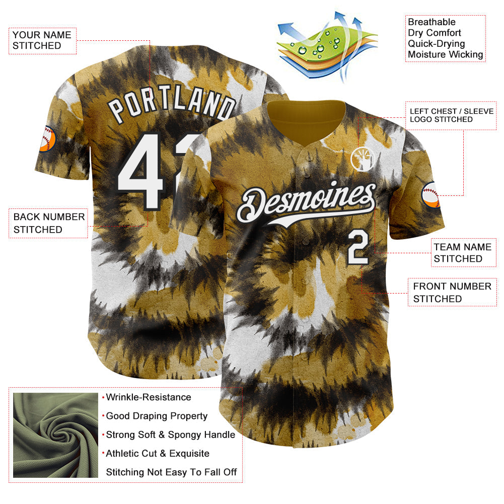 Custom Tie Dye White-Black Shibori Pattern Authentic Baseball Jersey view 3